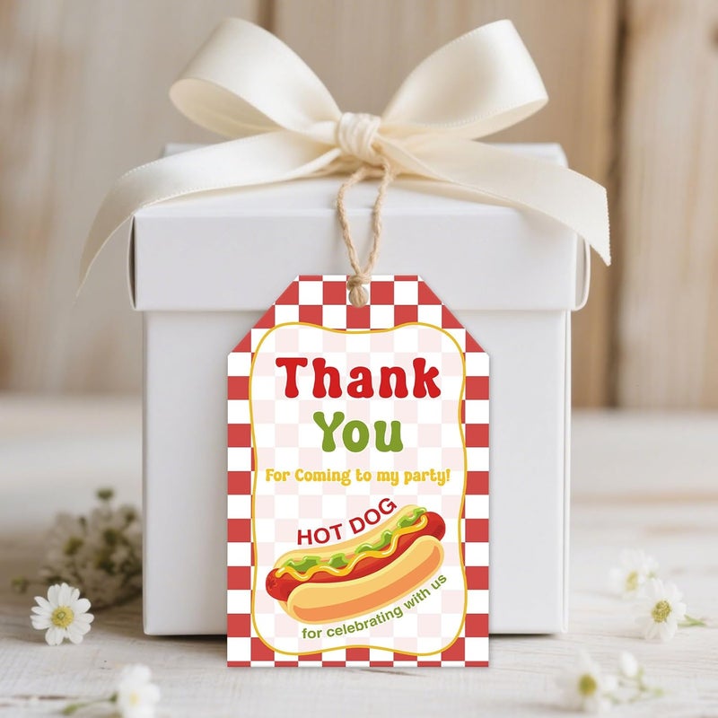 BOBYIYI 50pcs Hotdog Thank You Tags Hot Dog Theme Birthday Gift Tags for kids Picnic BBQ Favor Decor Dog Hotdog Bar Party Favor One Hot Diggity - Image 5